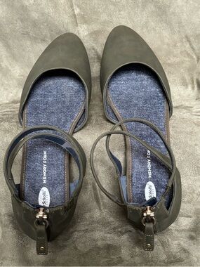 NEW NEVER WORN Dr. Scholl’s Memory Foam AnkleStrap Ballet Flats SZ 9 Olive Green